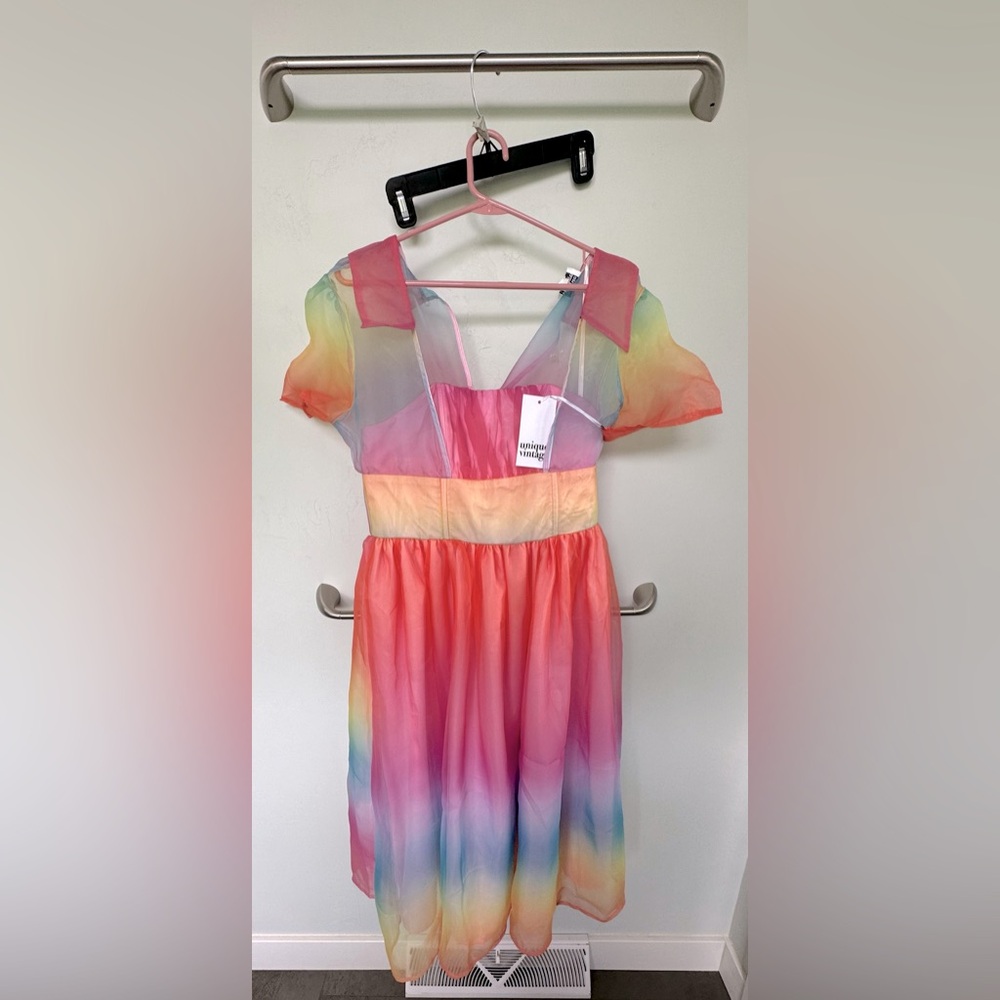 BRAND NEW! Unique Vintage Rainbow Strip tea length dress